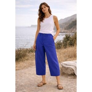 J. Crew Women's size 30 Blue‎ Linen Cotton Cropped Barrell Leg Relax Casual